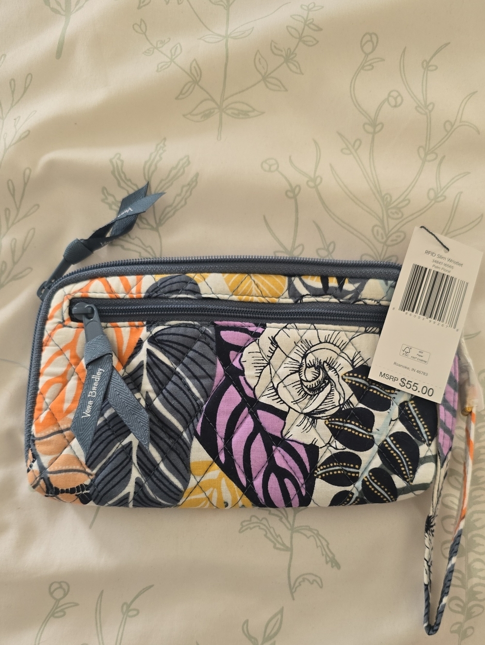 Vera Bradley Quilted RFID Wristlet - Palm Floral New
